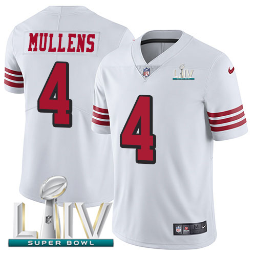 San Francisco 49ers Nike #4 Nick Mullens White Super Bowl LIV 2020 Rush Youth Stitched NFL Vapor Untouchable Limited Jersey